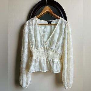 Off white lace v-neck blouse, cinched at bra line Size M